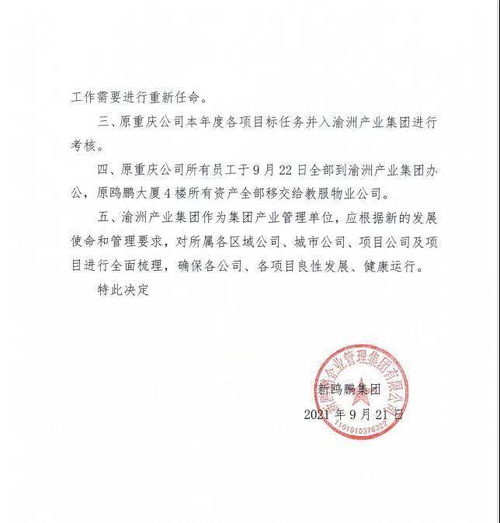 新鸥鹏战略调整 撤销重庆公司，员工并入渝州产业集团推动文化艺术交流